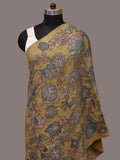 Green Kalamkari Hand Painted Woolen Handloom Dupatta with Floral Design - Global Threads | Grocsy