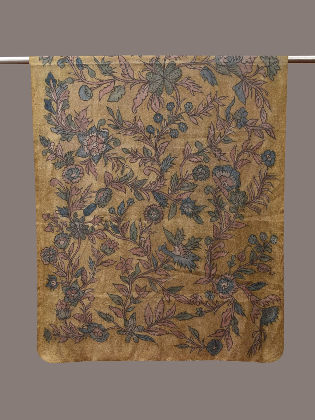 Green Kalamkari Hand Painted Woolen Handloom Dupatta with Floral Design - Global Threads | Grocsy