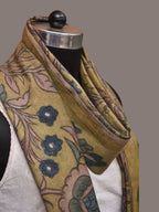 Green Kalamkari Hand Painted Woolen Handloom Dupatta with Floral Design - Global Threads | Grocsy