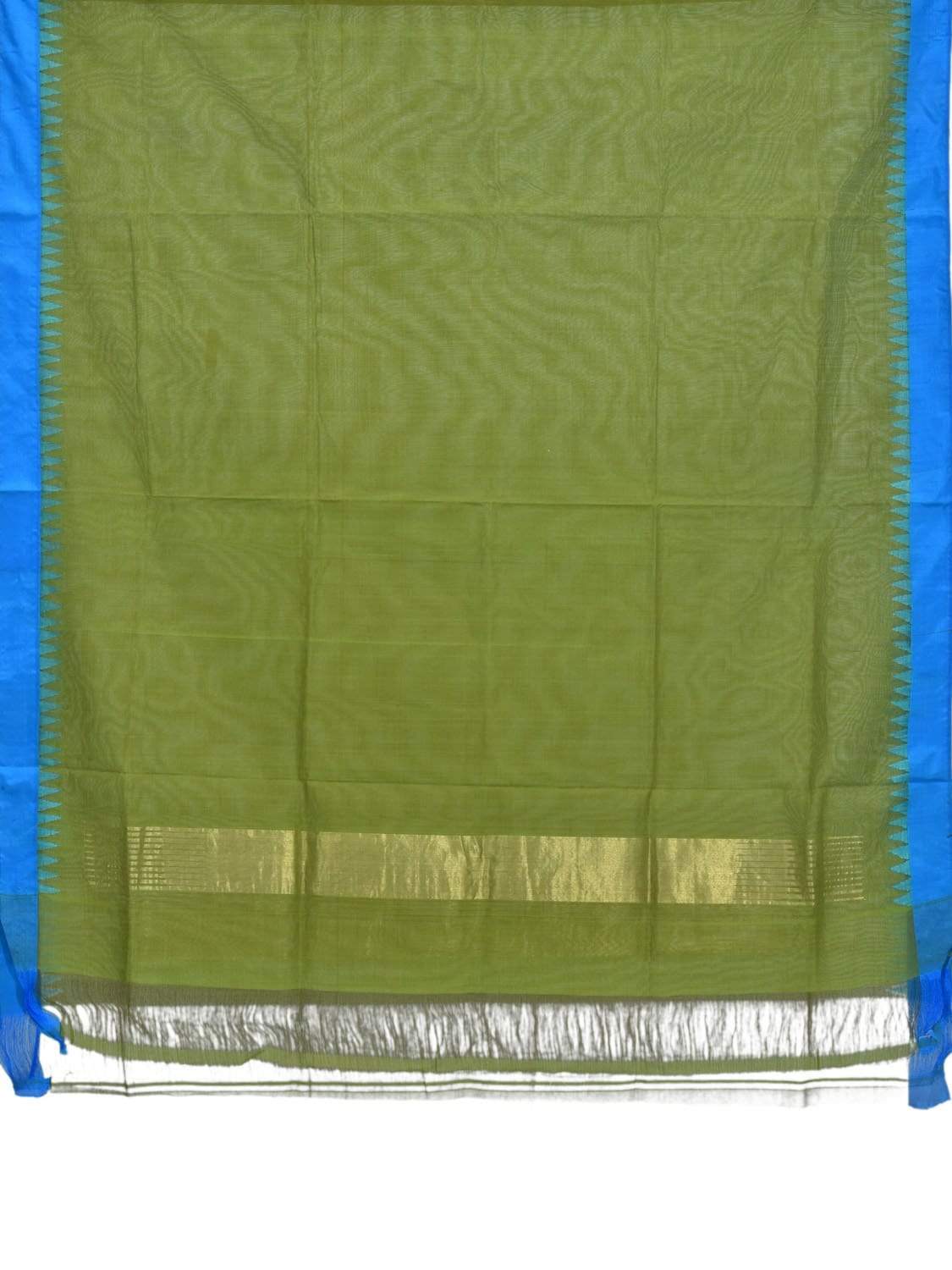 Green Khadi Cotton Handloom Dupatta with Silk Temple Border - Global Threads | Grocsy
