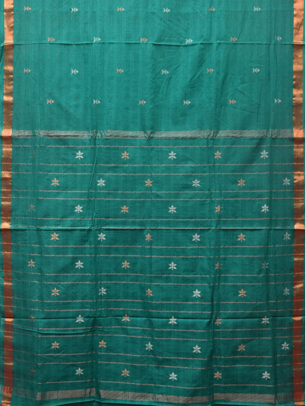 Green Khadi Cotton Handloom Saree with Jamdani Body Buta Design - Global Threads | Grocsy