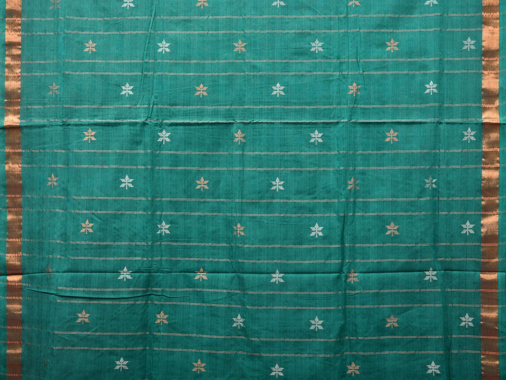 Green Khadi Cotton Handloom Saree with Jamdani Body Buta Design - Global Threads | Grocsy