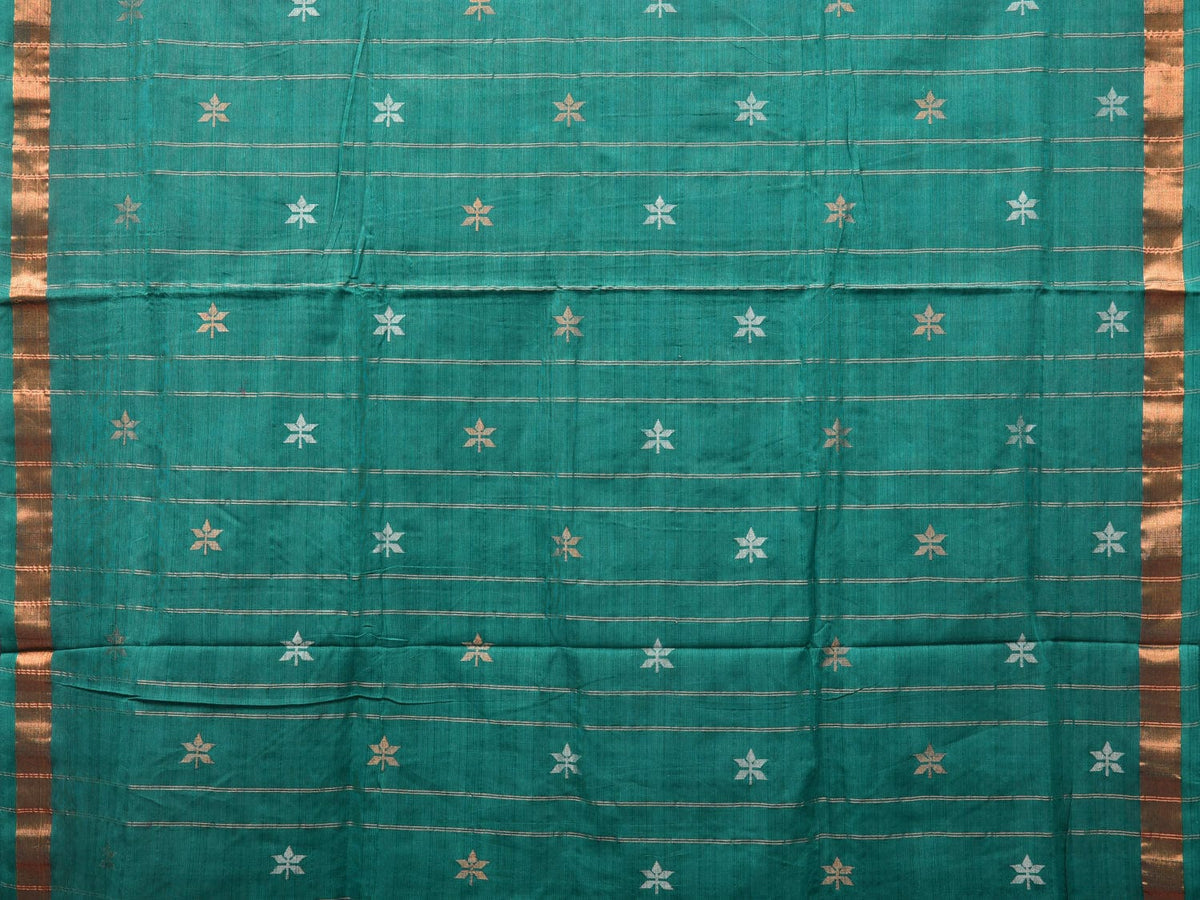Green Khadi Cotton Handloom Saree with Jamdani Body Buta Design - Global Threads | Grocsy