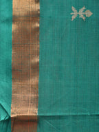 Green Khadi Cotton Handloom Saree with Jamdani Body Buta Design - Global Threads | Grocsy