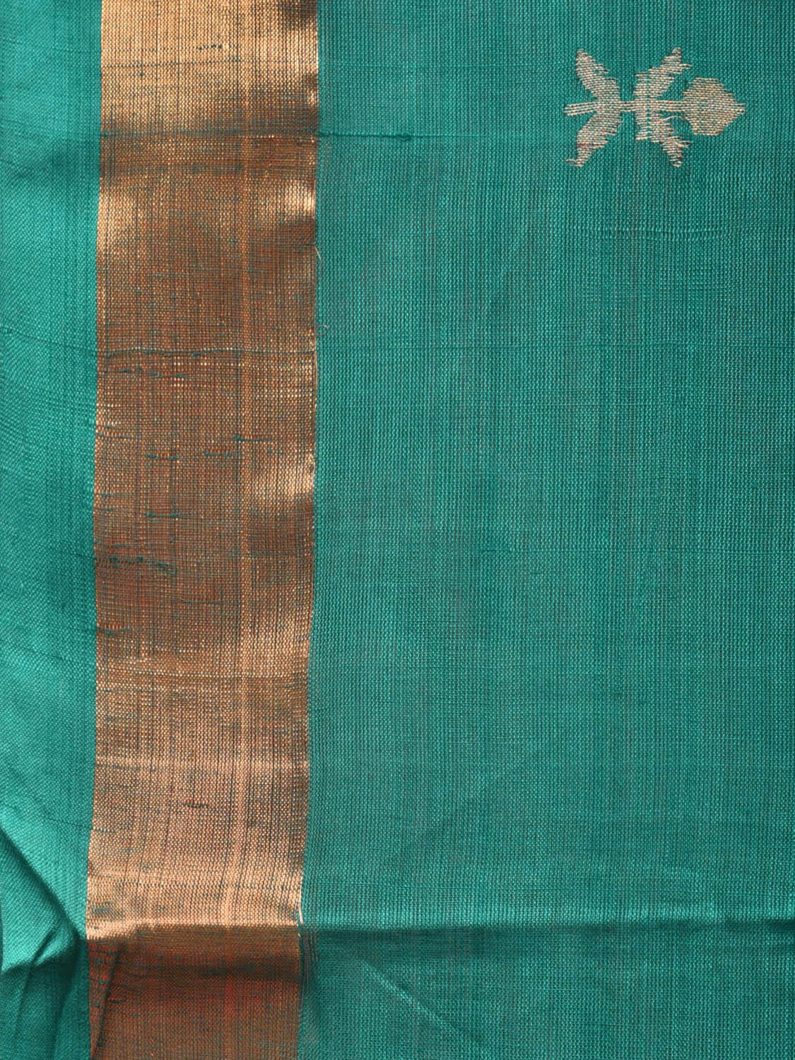 Green Khadi Cotton Handloom Saree with Jamdani Body Buta Design - Global Threads | Grocsy