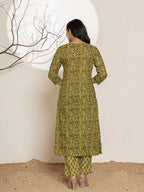 Yufta Green Leaf Print Cotton Straight Kurta Dupatta Set | Grocsy
