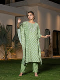 Yufta Green Leheriya Embroidered Kaftan Kurta Set | Grocsy