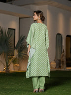 Yufta Green Leheriya Embroidered Kaftan Kurta Set | Grocsy