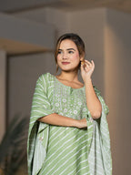 Yufta Green Leheriya Embroidered Kaftan Kurta Set | Grocsy