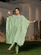 Yufta Green Leheriya Embroidered Kaftan Kurta Set | Grocsy