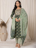Yufta Green Paisley Pure Cotton Straight Kurta And Trouser With Dupatta Set | Grocsy