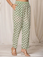 Yufta Green Paisley Pure Cotton Straight Kurta And Trouser With Dupatta Set | Grocsy
