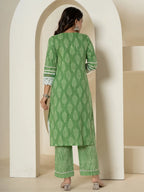 Yufta Green Patch Work Pure Cotton Straight Kurta And Dupatta Set | Grocsy