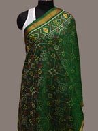 Green Pochampally Ikat Silk Handloom Dupatta with Grill Design - Global Threads | Grocsy