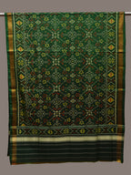 Green Pochampally Ikat Silk Handloom Dupatta with Grill Design - Global Threads | Grocsy