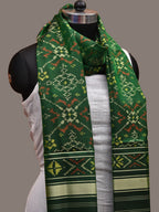 Green Pochampally Ikat Silk Handloom Dupatta with Grill Design - Global Threads | Grocsy