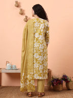 Yufta Green Pure Cotton Ethnic Motifs Straight Kurta Pant Set | Grocsy