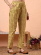 Yufta Green Pure Cotton Ethnic Motifs Straight Kurta Pant Set | Grocsy