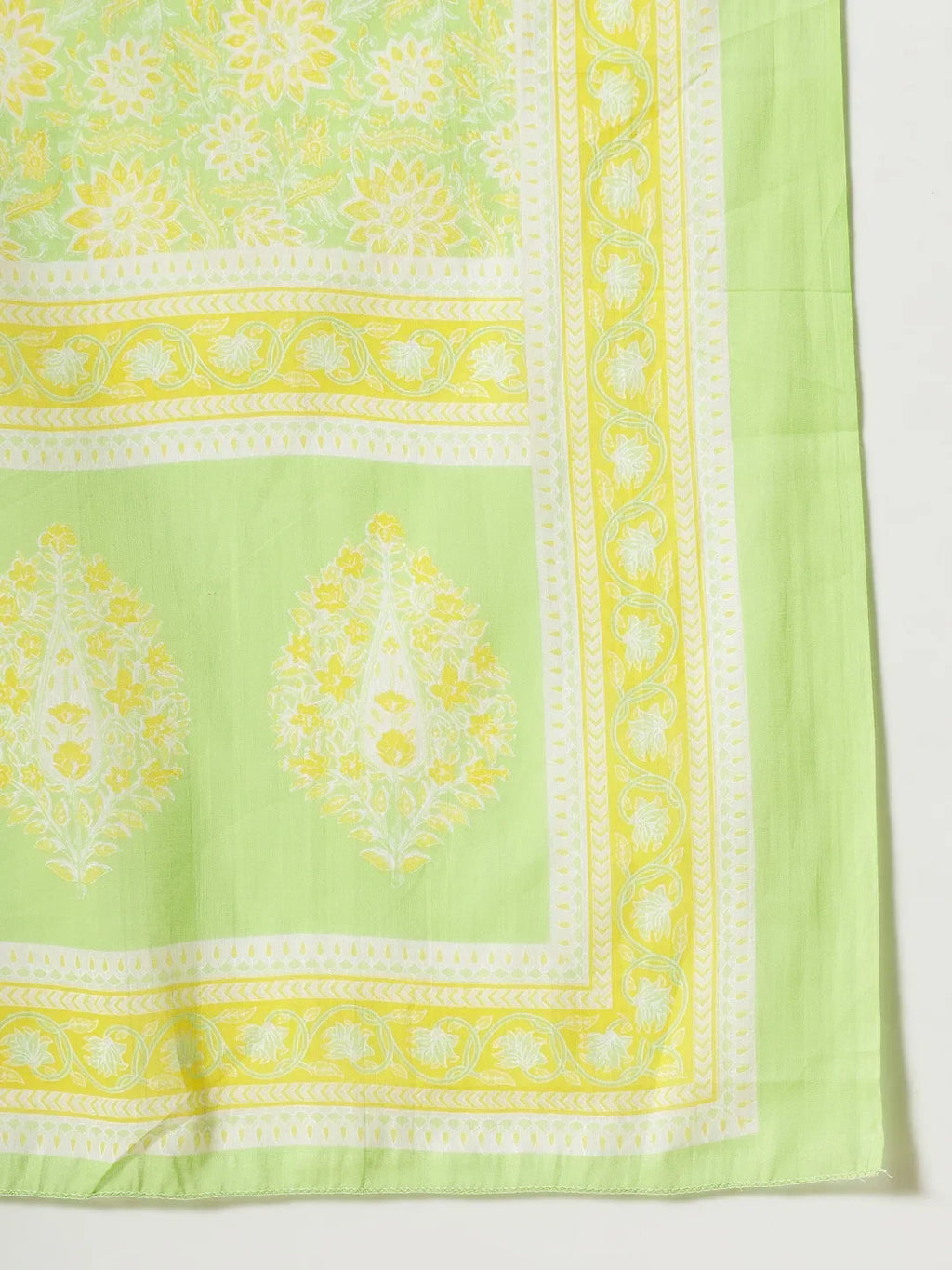 Yufta Green Pure Cotton Floral PrintThreadWork Kurta Dupatta Pant Set | Grocsy