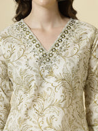 Yufta Green Pure Cotton Paisley Thread Work Kurta Dupatta Pant Set | Grocsy