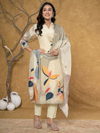 Yufta Green Pure Crepe Placement Print Kurta Dupatta Set | Grocsy