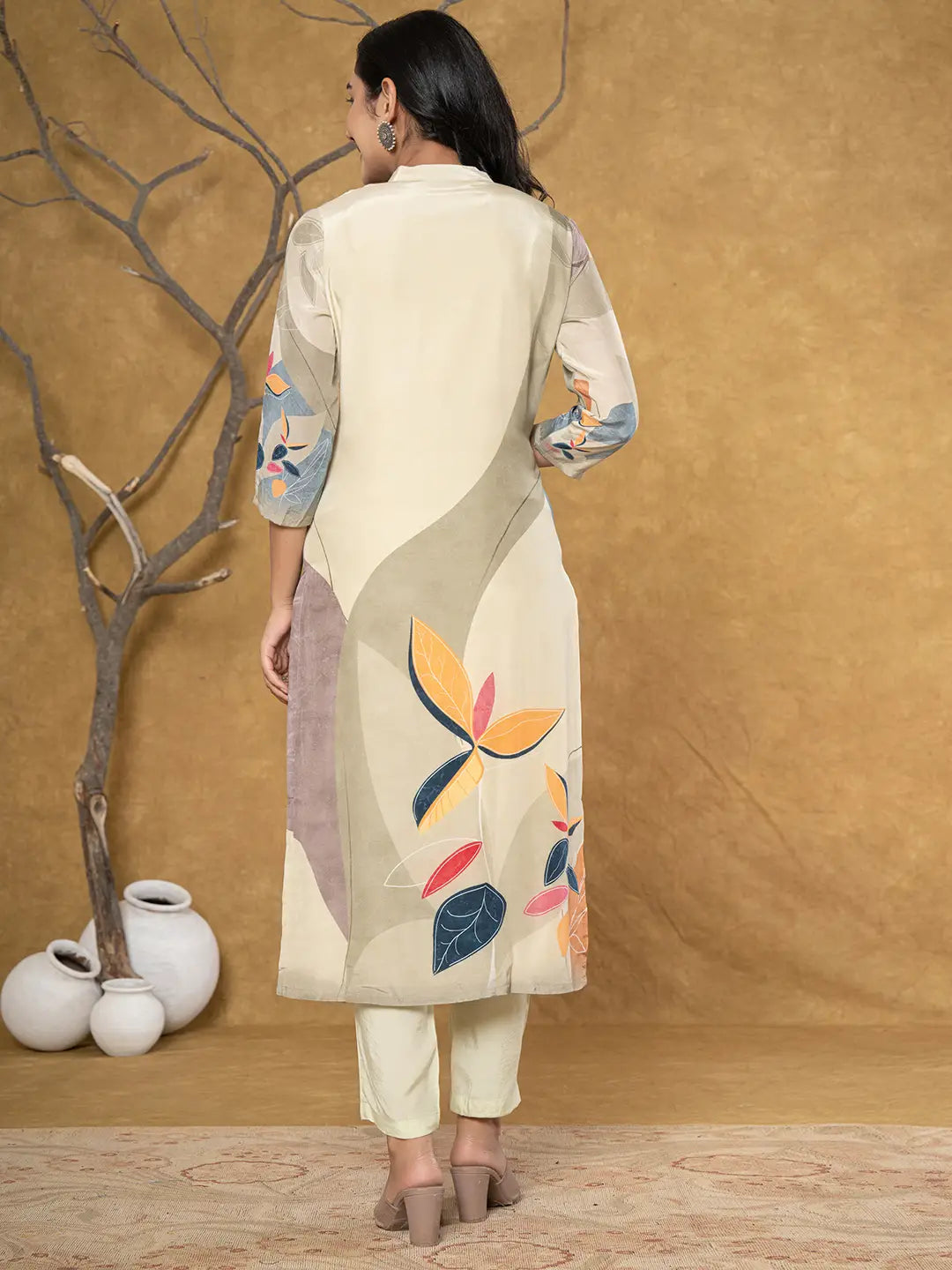 Yufta Green Pure Crepe Placement Print Kurta Dupatta Set | Grocsy