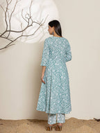 Yufta Green Sequins Workthread Work Cotton Anarkali Kurta And Trouser With Dupatta | Grocsy
