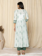 Yufta Green Sequins_Work Cotton Anarkali Kurta And Trouser With Dupatta Set | Grocsy
