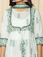 Yufta Green Sequins_Work Cotton Anarkali Kurta And Trouser With Dupatta Set | Grocsy