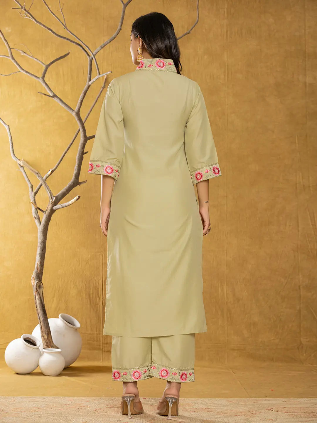 Yufta Green Silk Blend Pakistani Style Kurta Dupatta Set | Grocsy