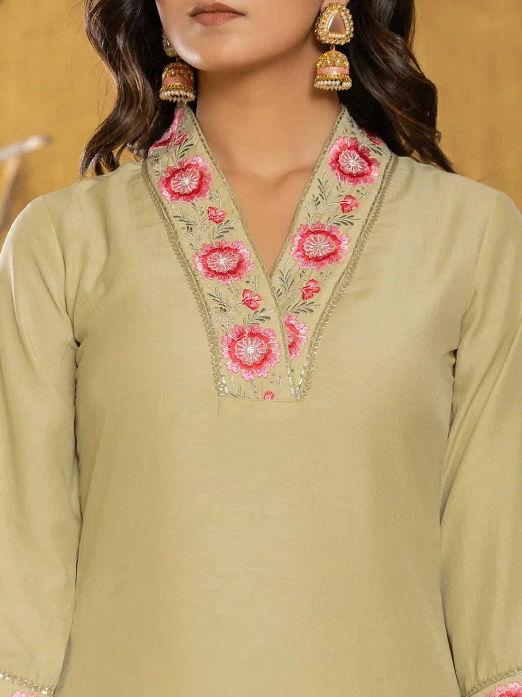 Yufta Green Silk Blend Pakistani Style Kurta Dupatta Set | Grocsy