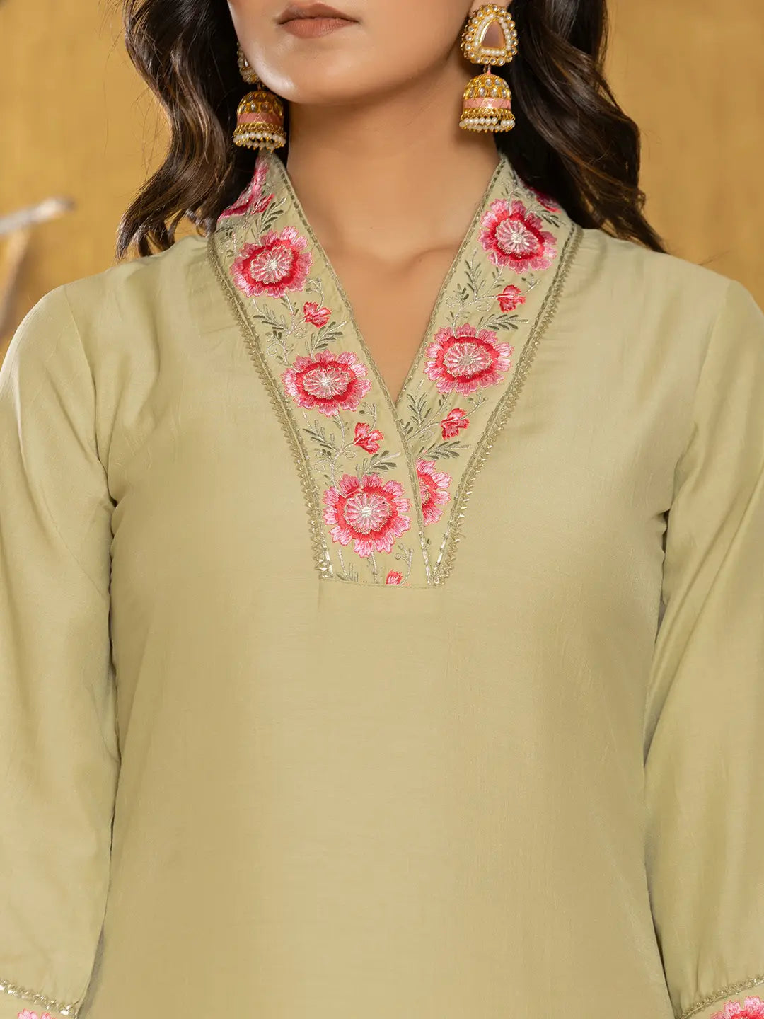 Yufta Green Silk Blend Pakistani Style Kurta Dupatta Set | Grocsy