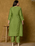 Yufta Green Silk Embroidered Plus Size Kurta Dupatta Set | Grocsy