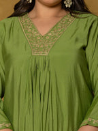 Yufta Green Silk Embroidered Plus Size Kurta Dupatta Set | Grocsy