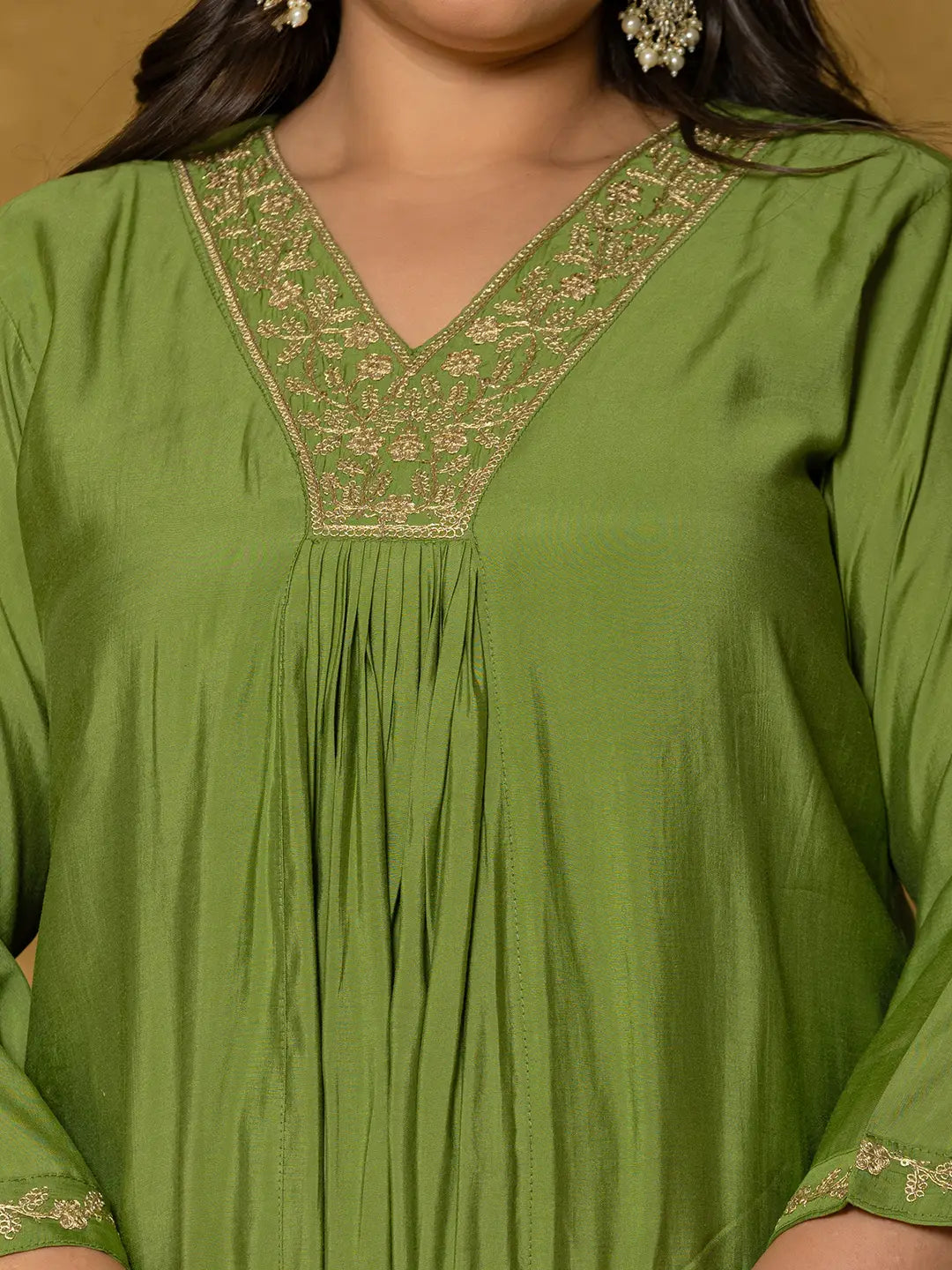 Yufta Green Silk Embroidered Plus Size Kurta Dupatta Set | Grocsy