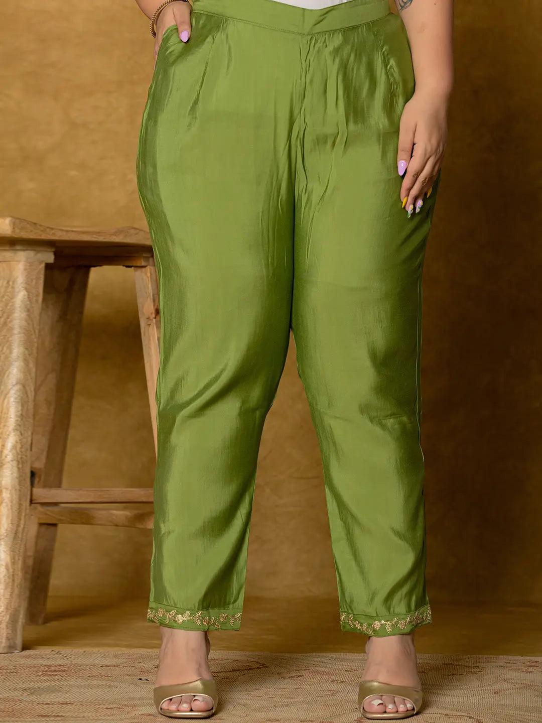 Yufta Green Silk Embroidered Plus Size Kurta Dupatta Set | Grocsy