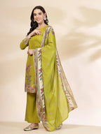 Yufta Green Silk Straight Kurta With Palazzo Dupatta Set | Grocsy