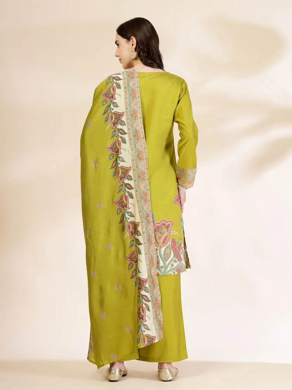 Yufta Green Silk Straight Kurta With Palazzo Dupatta Set | Grocsy