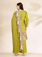 Yufta Green Silk Straight Kurta With Palazzo Dupatta Set | Grocsy