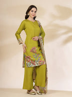 Yufta Green Silk Straight Kurta With Palazzo Dupatta Set | Grocsy