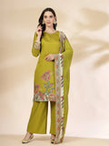 Yufta Green Silk Straight Kurta With Palazzo Dupatta Set | Grocsy