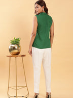 BohoJazz Green Fitted Top with Off-White Trousers Co-ord Set | Grocsy