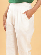 BohoJazz Green Fitted Top with Off-White Trousers Co-ord Set | Grocsy