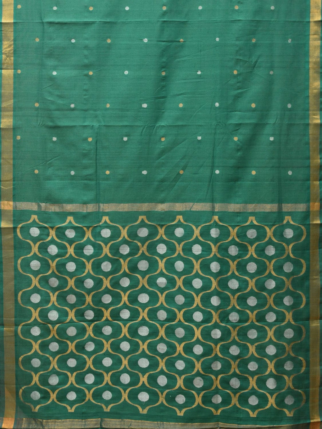 Green Uppada Cotton Handloom Saree with Grill Pallu Design - Global Threads | Grocsy