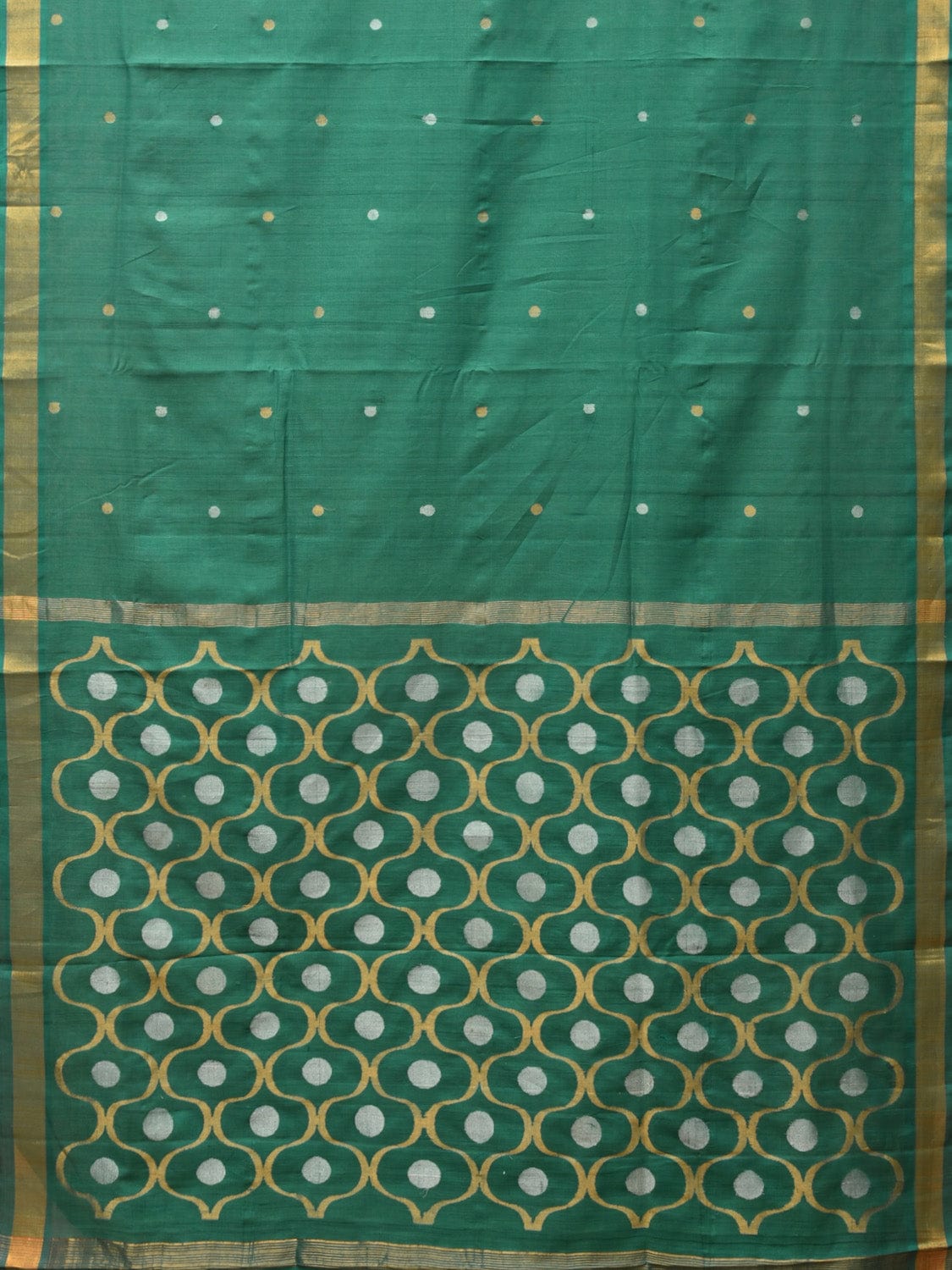 Green Uppada Cotton Handloom Saree with Grill Pallu Design - Global Threads | Grocsy