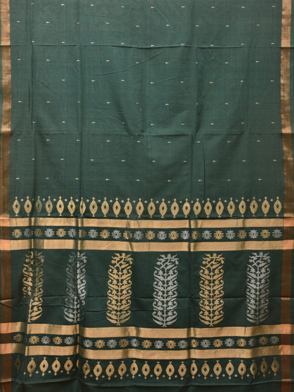 Green Uppada Cotton Handloom Saree with Karpur Pallu Design - Global Threads | Grocsy