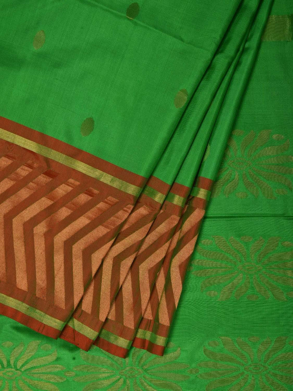 Green Uppada Silk Handloom Saree with Border Design - Global Threads | Grocsy