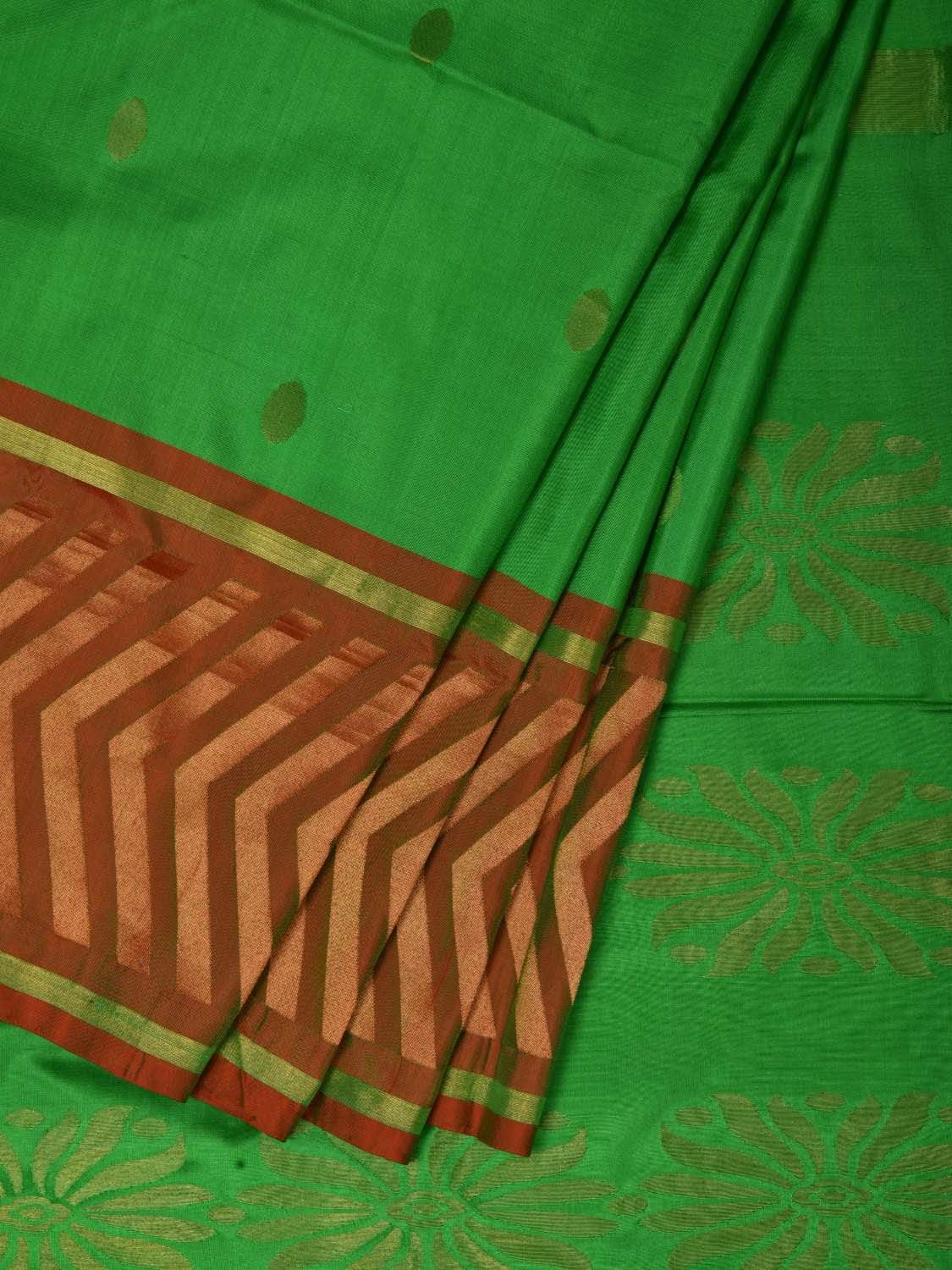 Green Uppada Silk Handloom Saree with Border Design - Global Threads | Grocsy