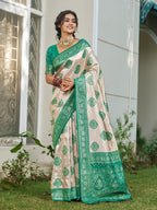 Anaita Green Silk Blend Woven Saree With Blouse | Grocsy