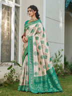 Anaita Green Silk Blend Woven Saree With Blouse | Grocsy